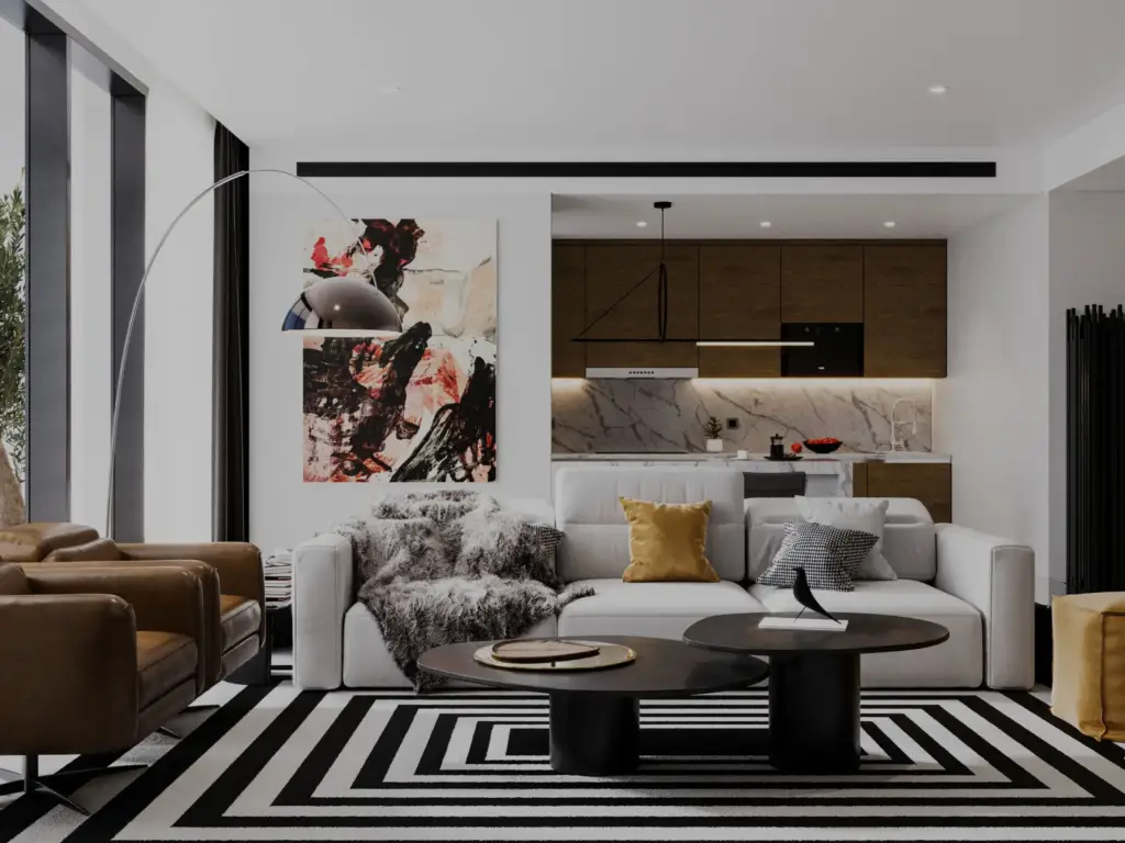 Cozy living room interior design with warm tones